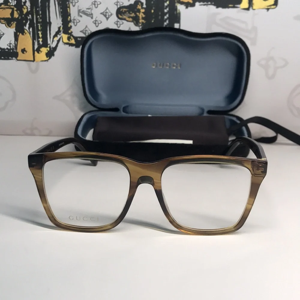 New Authentic Gucci GG0452O 004 Eyeglasses Brown Havana Oversized Square Frames